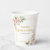 Elegante Blush bloemeneucalyptus goud quinceanera Papieren Bekers (Achterkant)