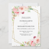 Elegante Blush Bloemige Geometrische Huwelijksverj Kaart (Voorkant)