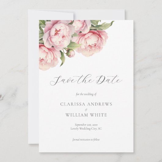 Elegante Blush Bloemige Witte Moderne Trouwdag Save The Date (Voorkant)