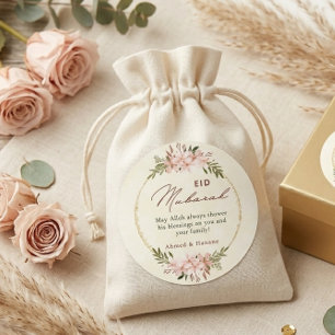 Elegante Blush Bloemrijke Eid Mubarak Ronde Sticke Sticker