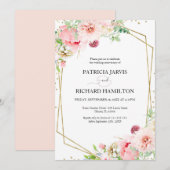 Elegante Blush Bloemrijke Geometrische Huwelijksve Kaart (Voorkant / Achterkant)