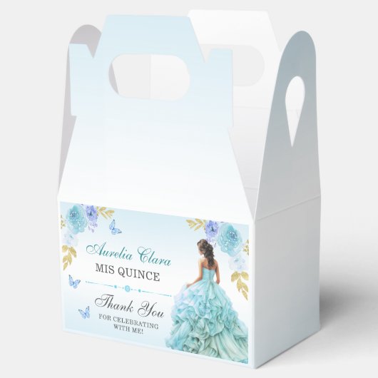 Elegante Blush Blue Floral Quinceañera Verjaardag Bedankdoosjes (Geopend)