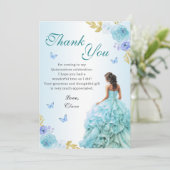 Elegante Blush Blue Floral Quinceañera Verjaardag Bedankkaart (Staand voorkant)