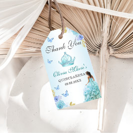 Elegante Blush Blue Floral Quinceañera Verjaardag Cadeaulabel