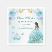 Elegante Blush Blue Floral Quinceañera Verjaardag Servet (Voorkant)