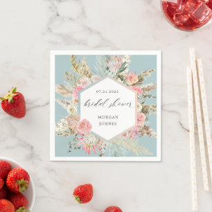 Elegante blush bohemian bloem bruiloftsfeest serve servet