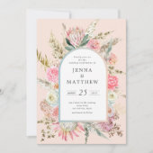Elegante Blush Bohemian Bloemen Bruiloft Uitnodigi Kaart (Voorkant)