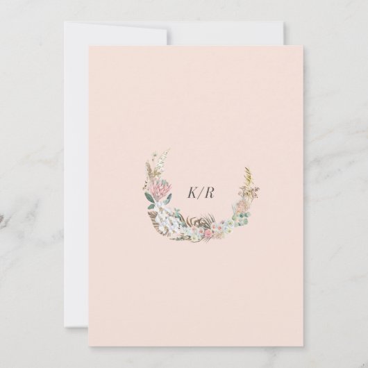 Elegante Blush Bohemian Bloemen Bruiloft Uitnodigi Kaart (Achterkant)