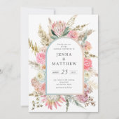 Elegante Blush Bohemian Bloemen Bruiloft Uitnodigi Kaart (Voorkant)