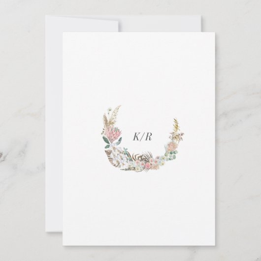 Elegante Blush Bohemian Bloemen Bruiloft Uitnodigi Kaart (Achterkant)