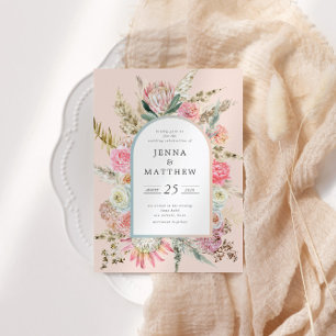 Elegante Blush Bohemian Bloemen Bruiloft Uitnodigi Kaart