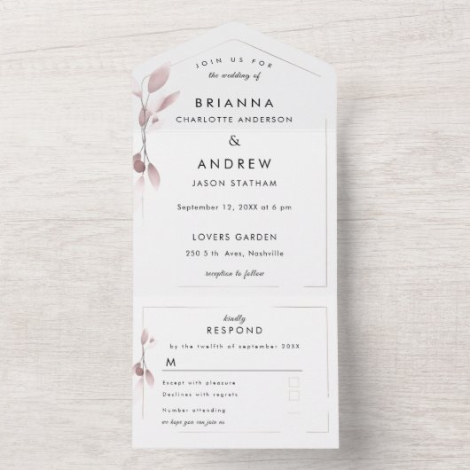 Elegante Blush Botanical Alles in een bruiloft uit All In One Uitnodiging (Binnen)