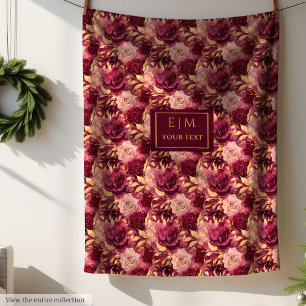 Elegante Blush Bourgogne Gouden Bloem Gepersonalis Fleece Deken