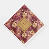 Elegante Blush Bourgogne Gouden Bloemen Trouwserve Servet (Hoek)