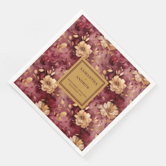 Elegante Blush Bourgogne Gouden Bloemen Trouwserve Servet (Hoek)