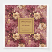 Elegante Blush Bourgogne Gouden Bloemen Trouwserve Servet (Voorkant)