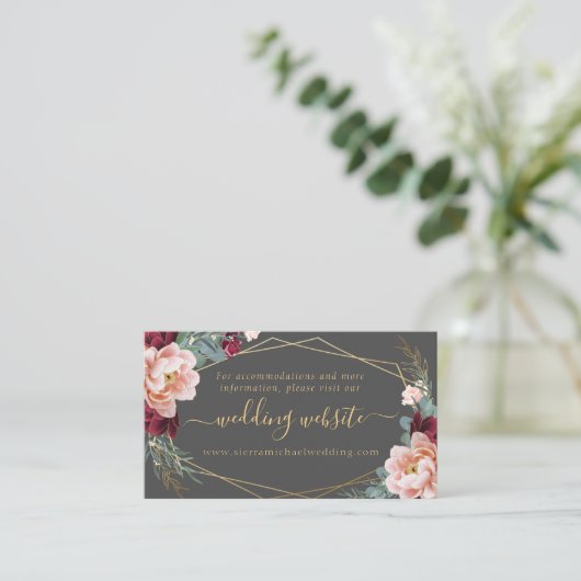 Elegante Blush Bourgogne Grijs Goud Bruiloft Websi Informatiekaartje (Staand voorkant)