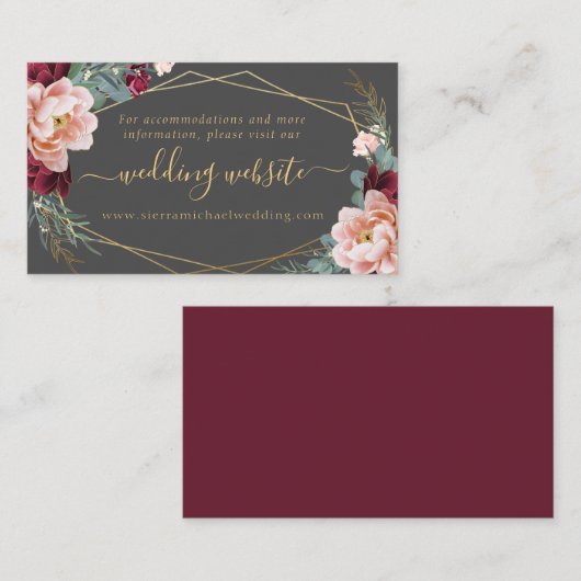 Elegante Blush Bourgogne Grijs Goud Bruiloft Websi Informatiekaartje (Voorkant / Achterkant)