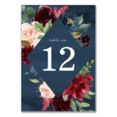 Elegante Blush Bourgondië en Navy Bloemen Bruiloft Kaart (Achterkant)