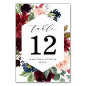 Elegante Blush Bourgondië en Navy Bloemen Bruiloft Kaart (Voorkant)