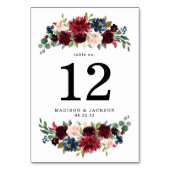 Elegante Blush Bourgondië en Navy Bloemen Bruiloft Kaart (Voorkant)