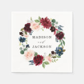 Elegante Blush Bourgondië en Navy Bloemen Bruiloft Servet (Voorkant)