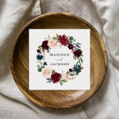 Elegante Blush Bourgondië en Navy Bloemen Bruiloft Servet