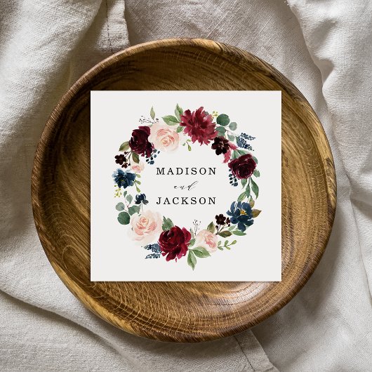 Elegante Blush Bourgondië en Navy Bloemen Bruiloft Servet