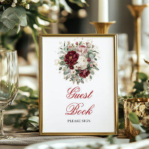 Elegante Blush Bourgondië Gastboek Poster Bord