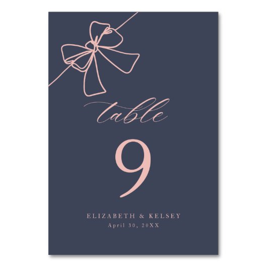 Elegante Blush Bow Chic Slate Blue Kaart (Voorkant)
