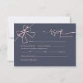 Elegante Blush Bow Slate Blue Wedding Response Kaa RSVP Kaartje (Voorkant)