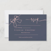 Elegante Blush Bow Slate Blue Wedding Response Kaa RSVP Kaartje (Voorkant)
