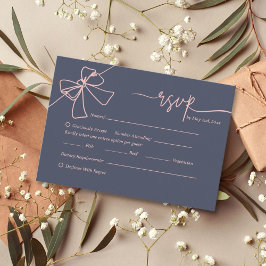 Elegante Blush Bow Slate Blue Wedding Response Kaa RSVP Kaartje