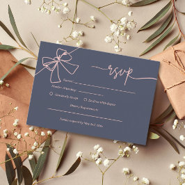 Elegante Blush Bow Slate Blue Wedding Response Kaa RSVP Kaartje
