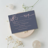Elegante Blush Bow Slate Blue Wedding Response Kaa RSVP Kaartje