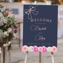Elegante Blush Bow Slate Blue Wedding Welkomstbord