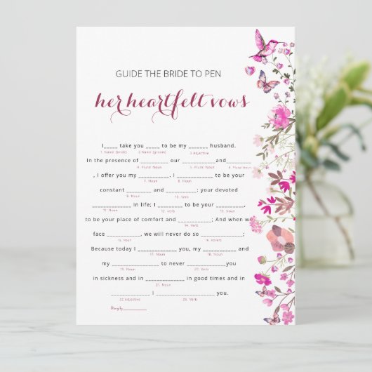 Elegante Blush Bruid Heartfelt Vows Game (Staand voorkant)