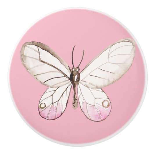 Elegante Blush Butterfly Roze Keramische knop (Voorkant)