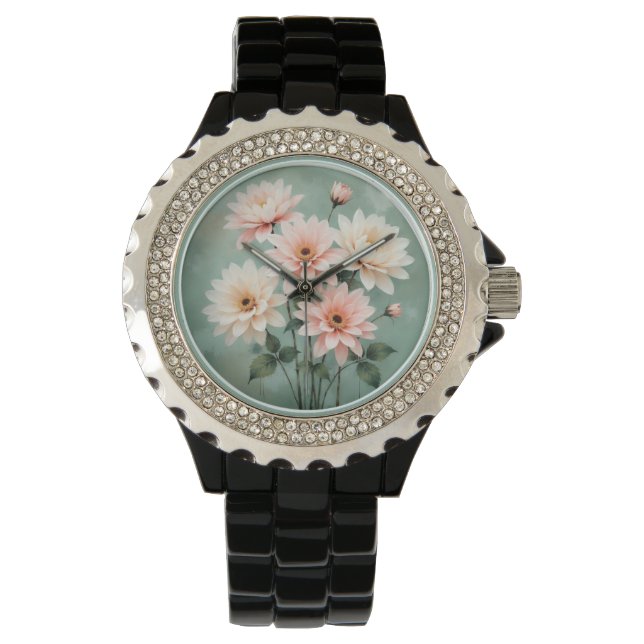 Elegante Blush Chrysanthemum Kunst Horloge (Voorkant)