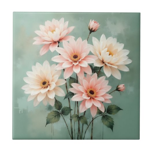 Elegante Blush Chrysanthemum Kunst Tegeltje (Voorkant)