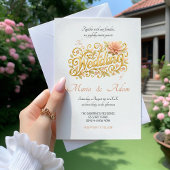 Elegante Blush Dahlias Gouden Schrift Bruiloft Kaart