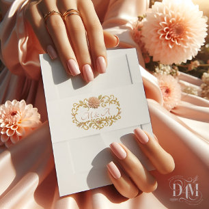 Elegante Blush Dahlias Gouden Schrift Trouwdag Uitnodigingen Wikkel
