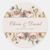 Elegante Blush Dusty Roos Pioenrozen Ronde Sticker (Voorkant)