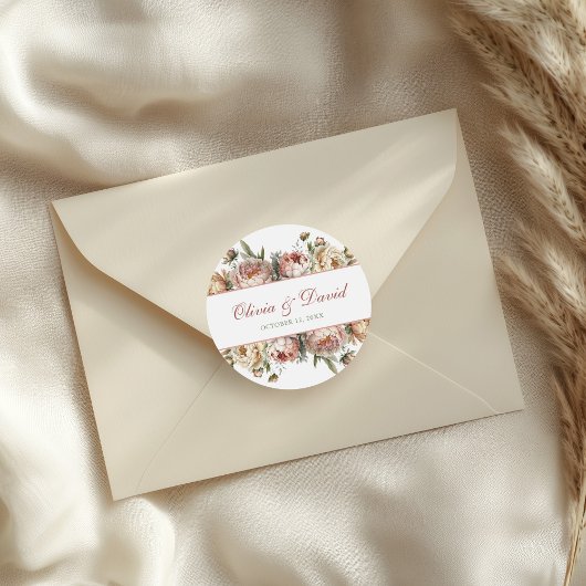 Elegante Blush Dusty Roos Pioenrozen Ronde Sticker