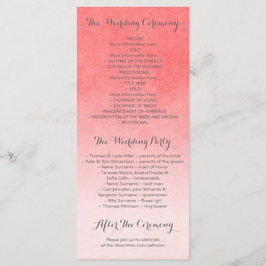 Elegante Blush en Gold Confetti Wedding Programma' Programmakaart (Achterkant)