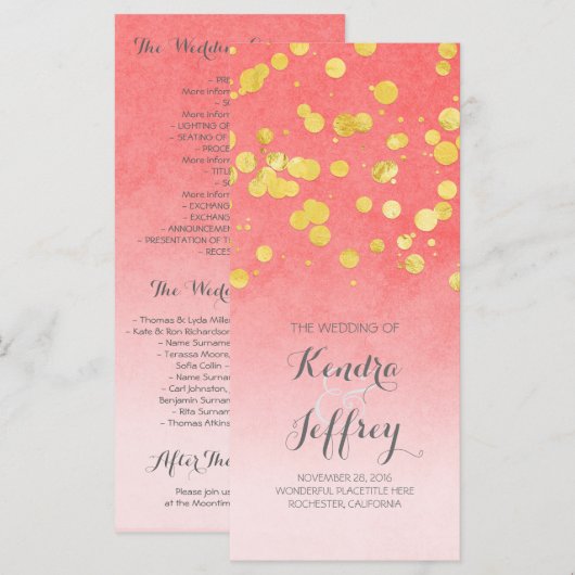 Elegante Blush en Gold Confetti Wedding Programma' Programmakaart (Voorkant / Achterkant)