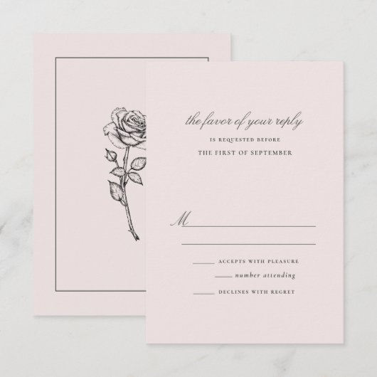 Elegante Blush en Grijs Roos Bruiloft RSVP Kaartje (Voorkant / Achterkant)