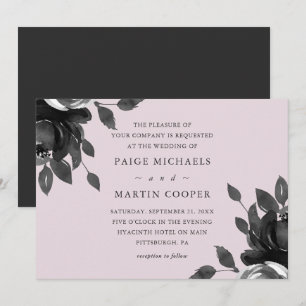 Elegante Blush en Grijze Bloemen Huwelijksuitnodig Kaart