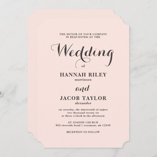 Elegante Blush en Grijze Huwelijksuitnodiging Kaart (Voorkant / Achterkant)