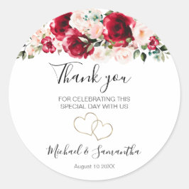 Elegante Blush en Red Rose bruiloft Ronde Sticker